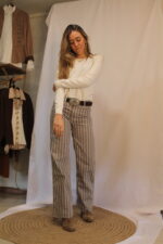 Pantalones Rayados Visón Con Blanco - Imagen 7