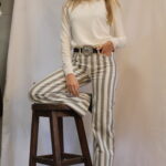 Pantalón Rayado Visón Con Celeste